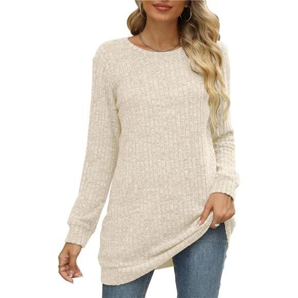 Sweaters for Women Long Sleeve Crewneck Sweatshirt Loose Casual Tunic Tops - Picture 1 of 14